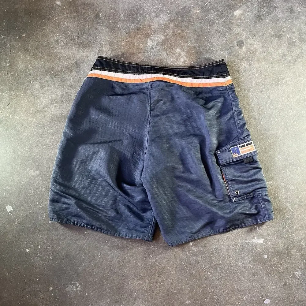 Vintage 80s-90s Quicksilver Eddie Aikai Dark Blue Striped Board Shorts Men’s 33